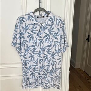Travis Mathew White and Blue Leaf Polo Shirt